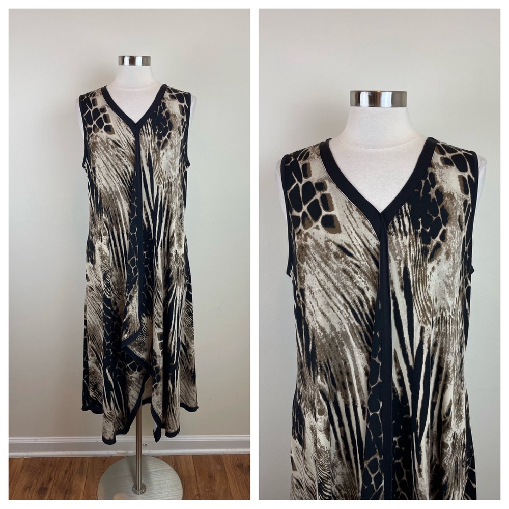 Soft Surroundings Brown Black Animal Print Maxi Dress Women Large Stretchy